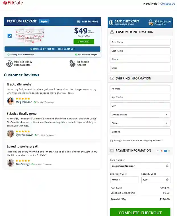 Fit Cafe Fit Cafe Order Page